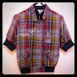 Adorable cropped bomber jacket in plaid